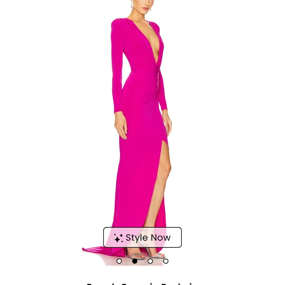 Nookie Pink Long Sleeve Plunge Gown with Slit